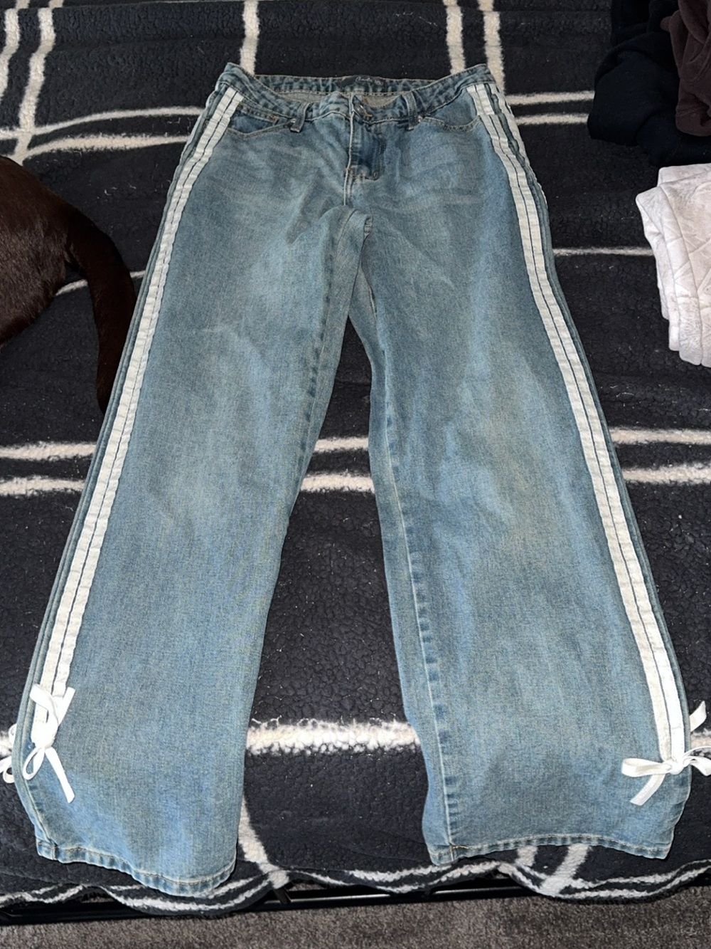 Classic Light Blue Straight-Leg Jeans with White Side Stripes